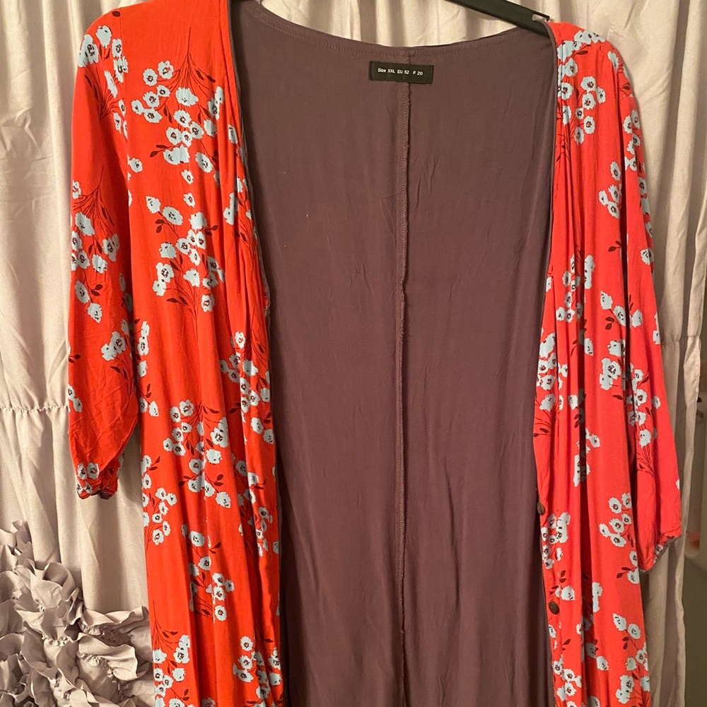 Red&Flower long kimono